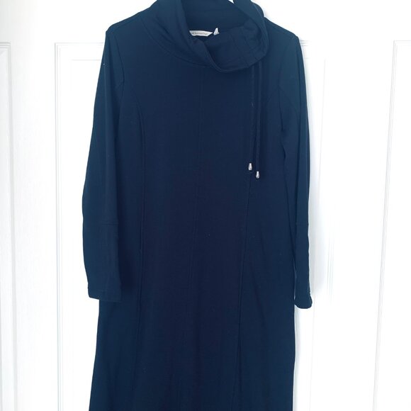 SOFT SURROUNDINGS BLACK  Sweatshirt Dress Long Sleeves Convertible Collar w Trim - Picture 6 of 10